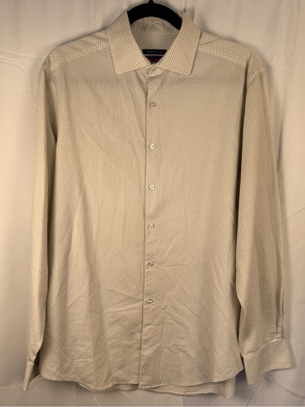 Van Heusen Flex Collar Slim Fit Stretch Dress Shirt 16 34/35 White Print
